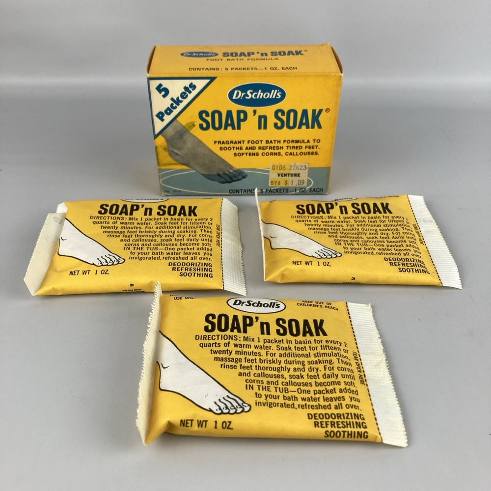 Dr. Scholl's Soap n Soak Instant Foot Bath (3) Unopened Packets 1976 NOS